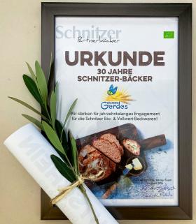 Urkunde für 30 Jahre Partnerbäcker